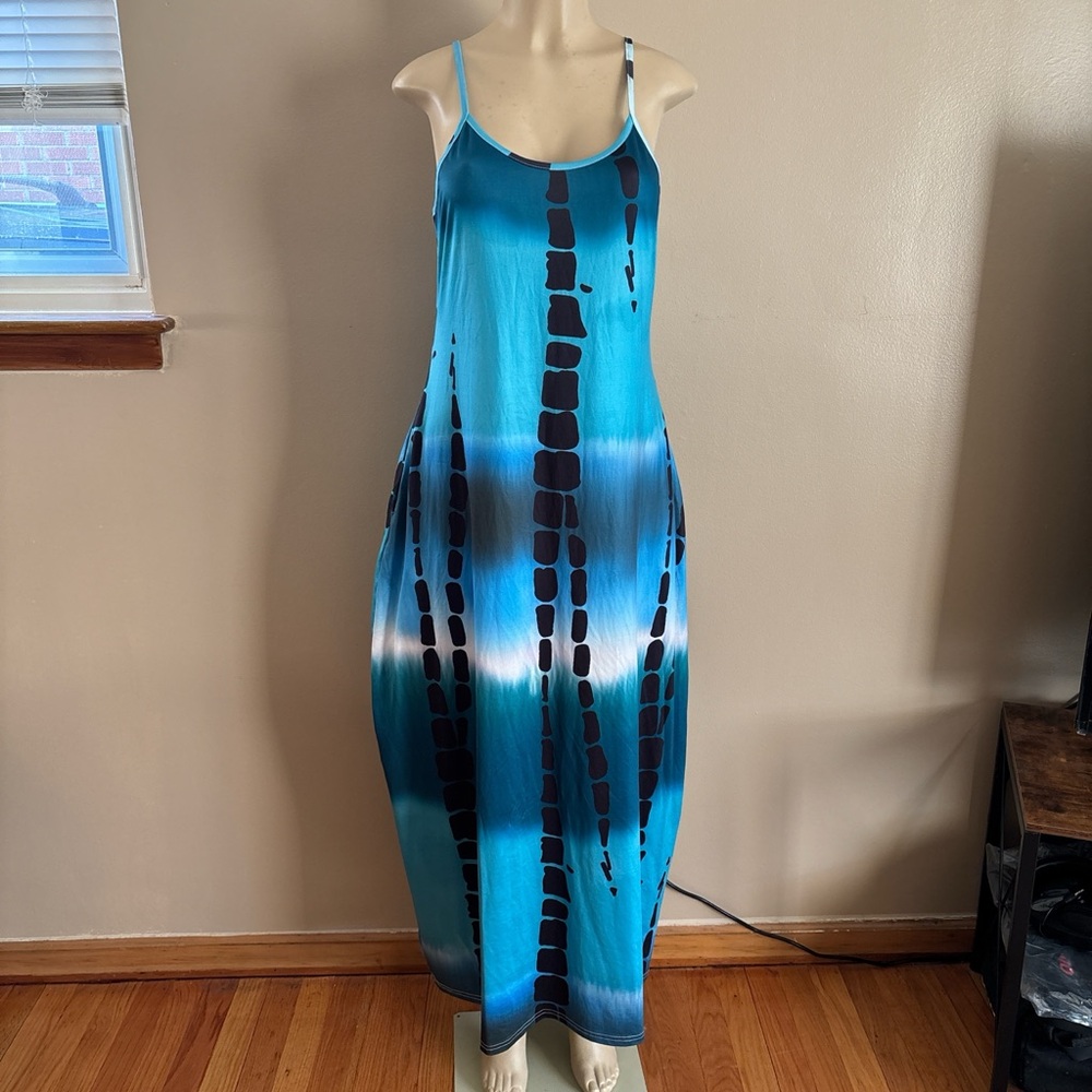 Blue and Black Maxi Dress with pockets 2XL